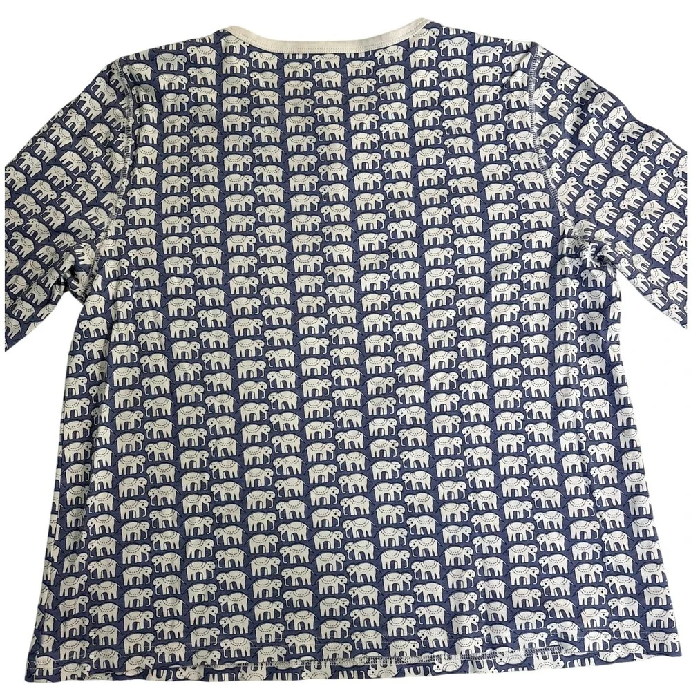 Roller Rabbit Hathi Elephant Print Pima Cotton Henley Pajama Top Navy White M